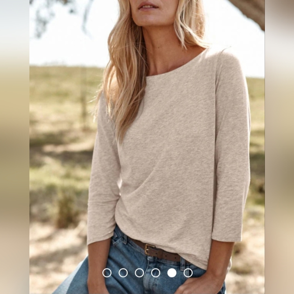 Soft Surroundings Ribbed Cotton/Modal Cream Top 3/4 Sleeve Heather Oatmeal 1X